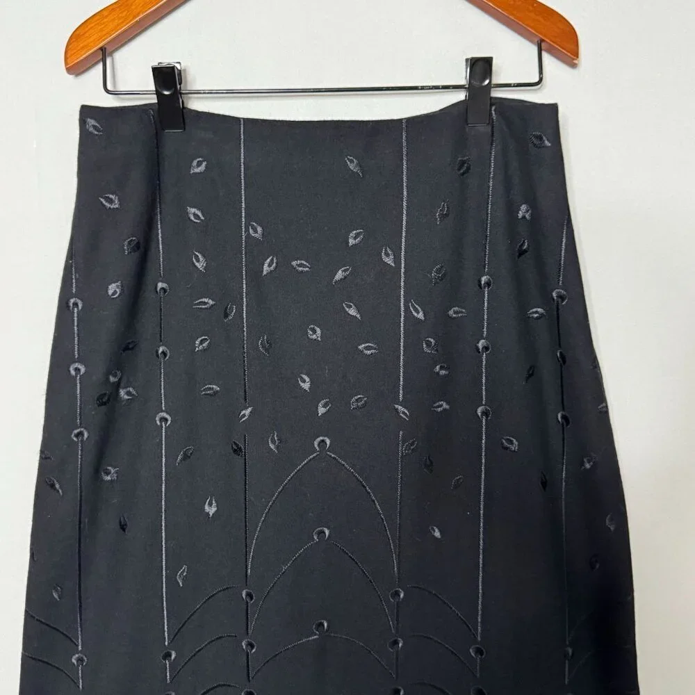 Talbots Petite Black Wool Blend Embroidered A Line‎ Pencil Maxi Skirt Size 12 P